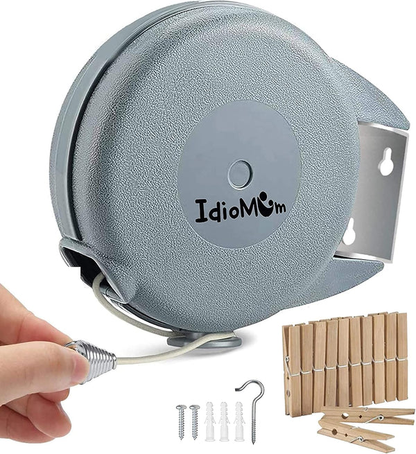 Retractable Clothesline, Heavy Duty 40 Feet PVC Clothes Line with Wall Mount for Drying Clothes with 12 ClothesPins