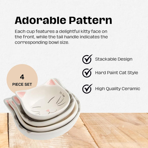 Cat Measuring Cups Set - Stackable Ceramic Baking Measuring Cups, Cute Kitchen Accessories for Cat Lovers