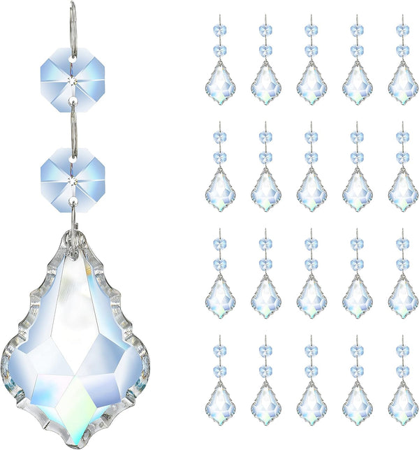 20pcs Clear Maple Leaf Crystal Chandelier Prism Pendant Parts, 50mm Suncatchers Hanging