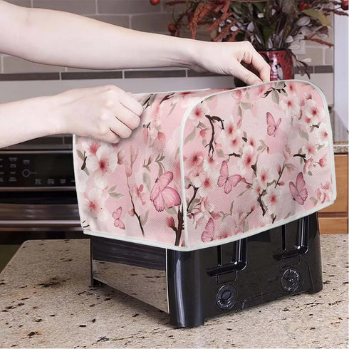 Pink Butterfly Toaster Protection Cover, Kitchen Accessories Decor, 2 Slice Toaster Cover with Pockets