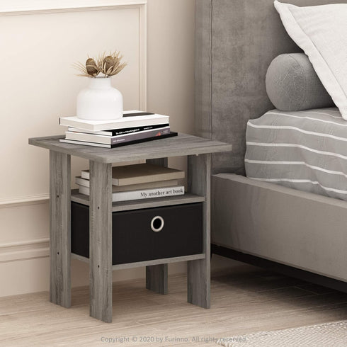 Furinno ANDREY Side Table, End Table, Night Stand with Open Shelves and Storage Bin, Bedside Table, for Living Room