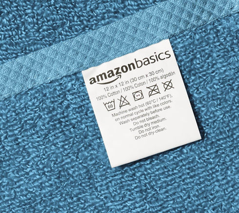 12" 12", 12-Pack, Amazon Basics Soft Cotton Washcloths, Quick-Dry, x Lake Blue