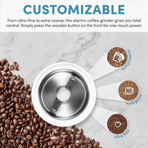 Aroma Housewares Mini Coffee Grinder and Electric Herb Grinder with Stainless Steel Grinding Blades, 40g, White