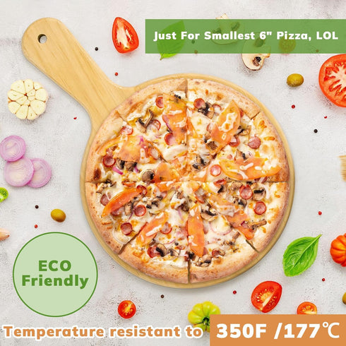 7" Mini Pine Wood Cutting Board with Handle, Small Wooden Round Serving Board for Pizza, Bread, Fruit