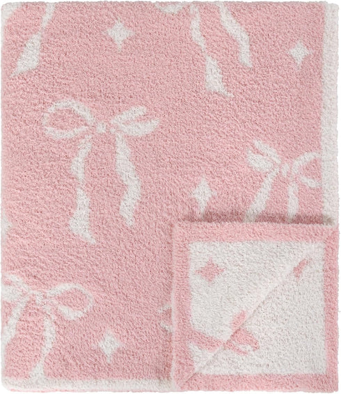 Cozy 30x40 Inch Pink Bow Baby Girl Blanket Knitted Bow Baby Blanket for Girls, Nursery Dcor, & Newborn Gifts