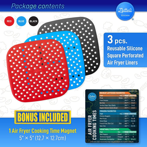 Reusable Silicone Air Fryer Liners, Easy Clean Accessories with Magnetic Cheat Sheet, Non-Stick Parchment Paper