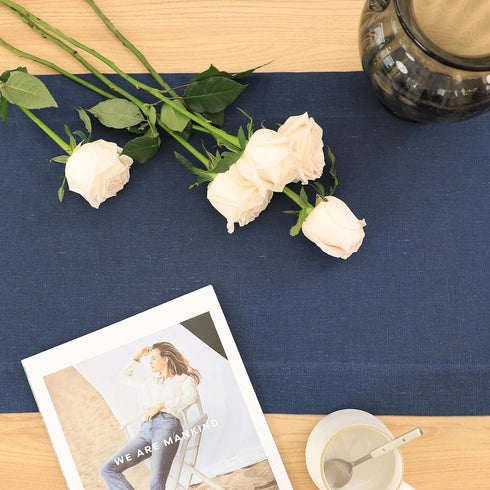 36 Inches 100% Blue,14x36) Linen Table Runner Long, Natural Table Runners Small Runner for Coffee Table Kitchen Dining
