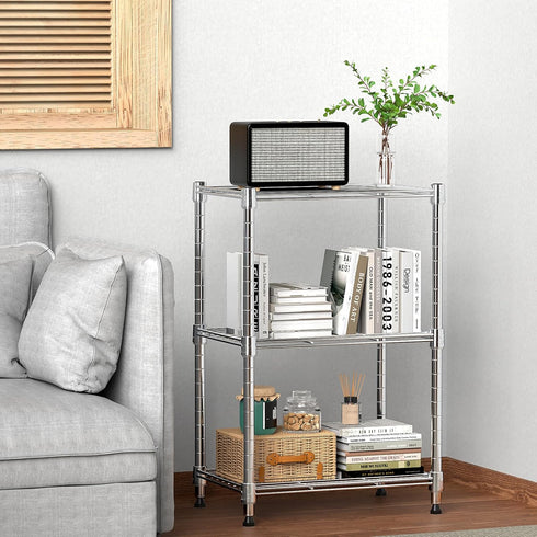 MZG Wire Storage Shelving 3-Tier Utility Shelving Unit, Steel Organizer Wire Rack for Home, Kitchen, Office - Chrome