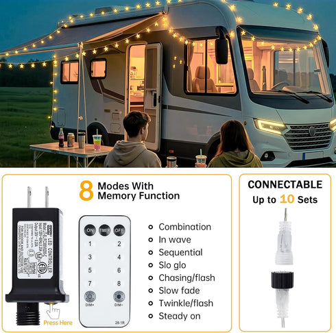 Lights,39FT 100LED 8 HEYFUNi Warm White Star String Plug in Fairy Twinkle Lights with Modes Waterproof for Indoor