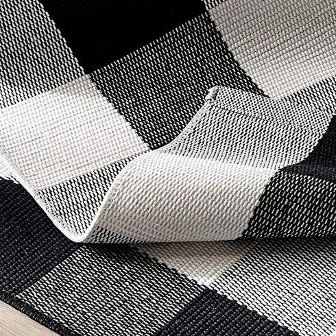 LEVINIS Black and White Doormat 51.2''x23.6'', Washable Cotton Farmhouse Layered Outdoor Buffalo Plaid Rugs