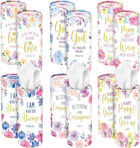 Outus 12 Pcs Floral Christian Car Tissues Cylinder Holder with 3 Ply Facial