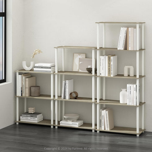 Furinno Turn-N-Tube 4-Tier Multipurpose Bookshelf, Bookcase, Sonoma Oak/White