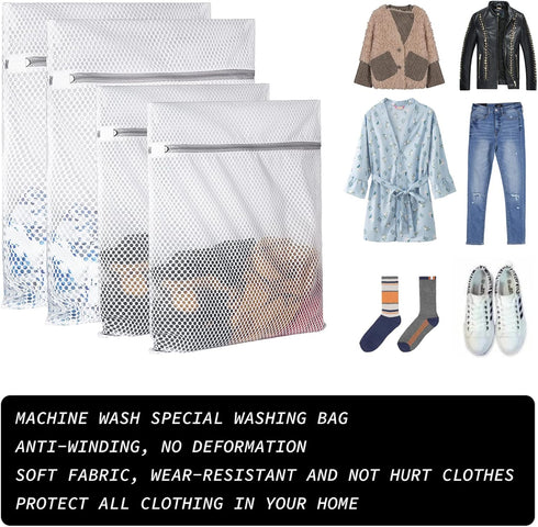 Extra Large Honeycomb Mesh Laundry Bag, 125gsm Durable and Reusable Delicate Wash Bag, Set of 4 (2L+2XL)