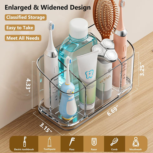 Countertop 5 Toothbrush Holders for Bathroom Organizer, Slots Large Capacity Electric Toothbrush Holder Wall-Mount