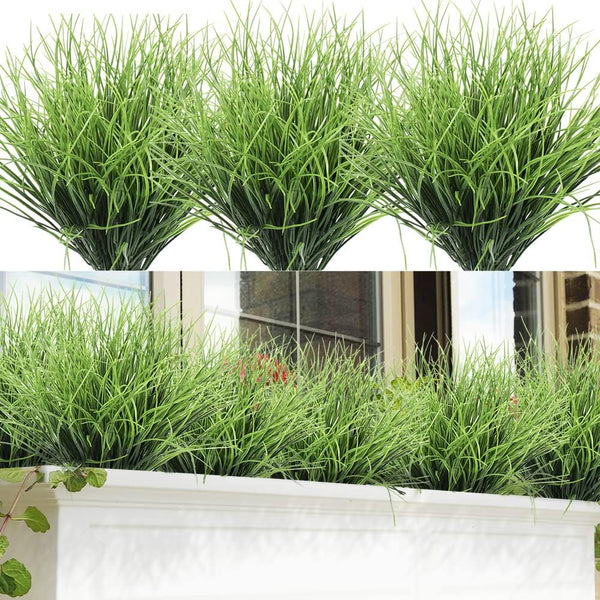 SLanC 8 Bundles Artificial Grass Plants Fake Bushes, UV Resistant Faux Grass Greenery for Outdoor