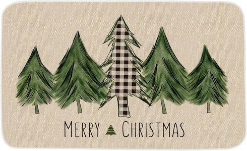 ONWAY Christmas Trees Door Mat, Seasonal Winter Happy Holiday Doormat, Low-Profile Kitchen Rug for Home Decor