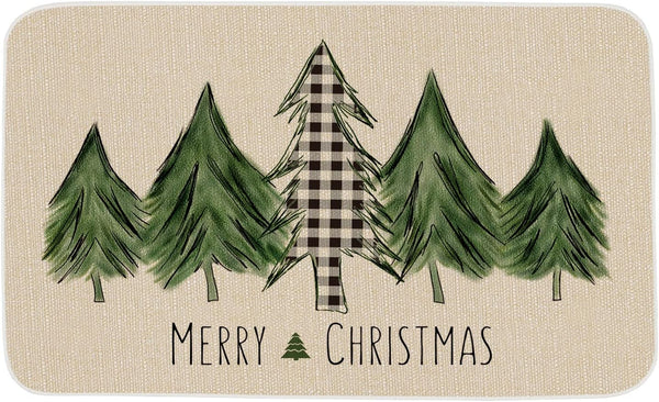 ONWAY Christmas Trees Door Mat, Seasonal Winter Happy Holiday Doormat, Low-Profile Kitchen Rug for Home Decor