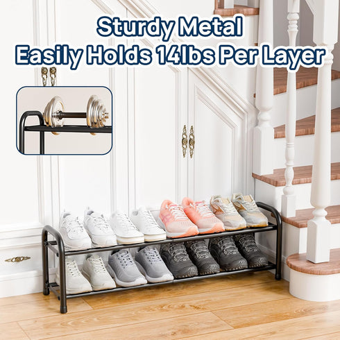 2 Closet, ENJOYBASICS Expandable Shoe Rack, Tier Adjustable Shoe Organizer Shelf for Black Metal Free Standing Shoe