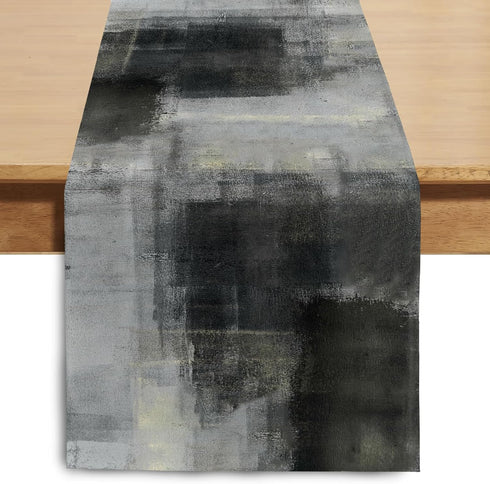 Winotic Black Grey Watercolor Table Runner 72 Inches Long, Art Abstract Modern Table