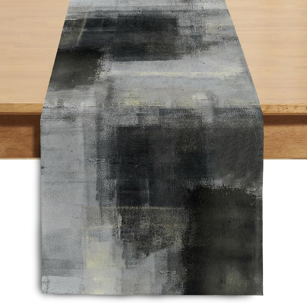 Winotic Black Grey Watercolor Table Runner 72 Inches Long, Art Abstract Modern Table