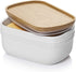 DOWAN Extra Large Ceramic Butter Dish - Airtight Butter Keeper with Wooden Lid for Countertop or Fridge, White