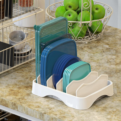 Simple Houseware Adjustable Dividers Food Container Lid Organizer, 10''x8'', White Storage