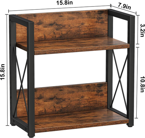 Giikin Counter Shelf Organizer, 2 Tier Kitchen Spice Rack for Countertop, Rustic Brown Wood Coffee Counter Organizer