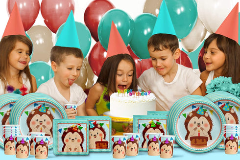Hedgehog Birthday Party Supplies Set, Plates, Napkins, Cups Tableware Kit for 16