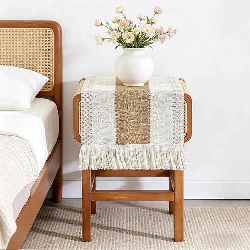 Boho Table Runner 36 inches, Macrame Brown Table Runner Short, Rustic Farmhouse