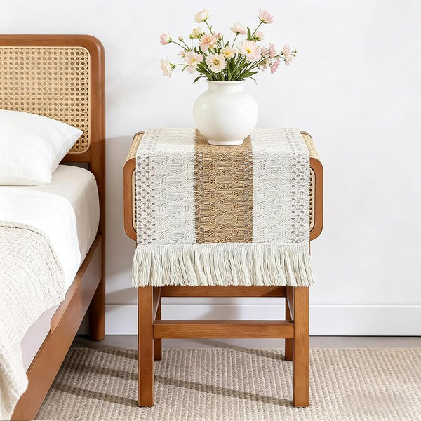 Boho Table Runner 36 inches, Macrame Brown Table Runner Short, Rustic Farmhouse