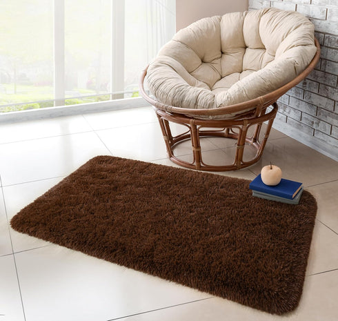 Chicrug 2x4 Feet Soft Plush Fluffy Runner Rug for Bedroom Living Room, Non-Shedding Shag Carpet, Coffee