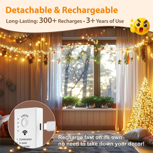 Remote33ft 100LED 8 HXWEIYE Fairy Lights Battery Operated (Included) with DIY Timer & Rechargeable Twinkle String