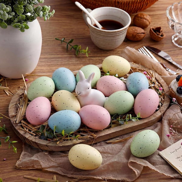 Gejoy 18 Pcs Easter Speckled Eggs Neutral Plastic Fake Chicken Eggs Pastel Textured