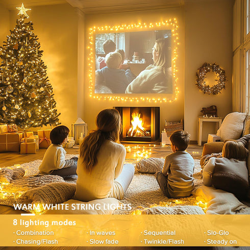 JMEXSUSS 2 Pack 100 LED Warm White Christmas Lights, 33ft Connectable Indoor Plug in, 8 Modes for Tree Wedding Party