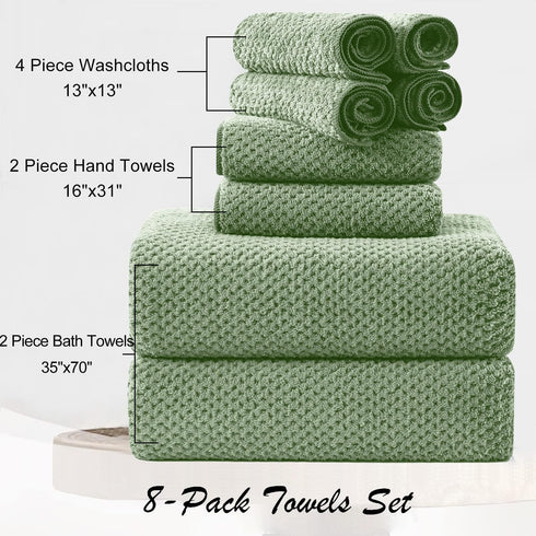 8 Set-2 Sheets,2 Towels,4 Washcloths-600GSM Oliven Piece Green Family Bath Towel Oversized Bath Towel Hand Soft Highly