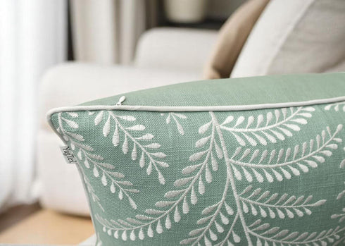 20x20 Inches, Fern Leaves Embroiderd Decorative Square Accent Throw Pillow Cover - Sofa, Chair, Couch, Bedroom, Living