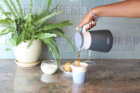 MIRA Insulated Coffee Carafe Server, Stainless Steel Vacuum Flask Coffee Dispenser, 34 oz, Graphite