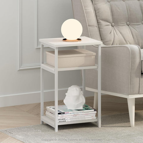 3-Tier Furinno JUST Side Table, Metal Frame Modern End Table with Open Shelf, Night Stand, Bedside Table, for Living
