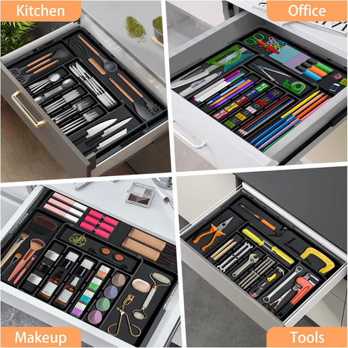 Silverware Organizer, Expandable Kitchen Utensil Drawer Tray with 9 Compartments, Large Cutlery Organizer for Forks,