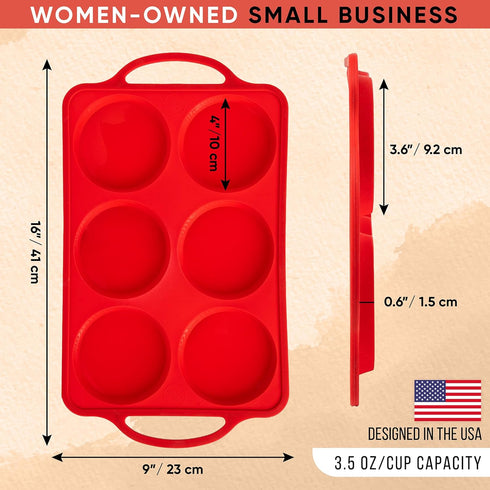 Silicone Muffin Top Pans for Baking - 4 Inch Jumbo Size Egg Baking Pan - RED Whoopie Pie Baking Pans