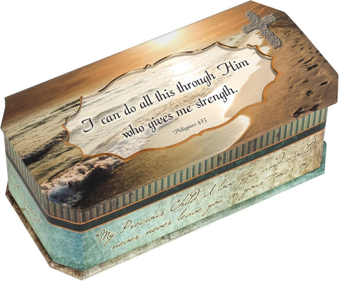 Cottage Garden I Can Do All This Through Him Jewelry Music Box - Footprints in The Sand Design