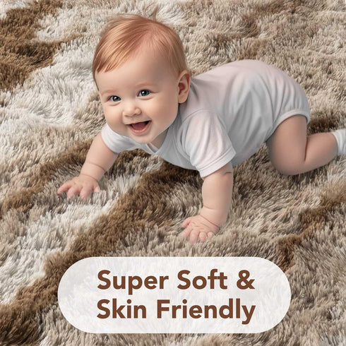 5x8 FinRec Brown Rugs for Living Room Bedroom, Fluffy Shaggy Area Rug, Non-Slip Soft Shag Rug for Nursery Kids Room