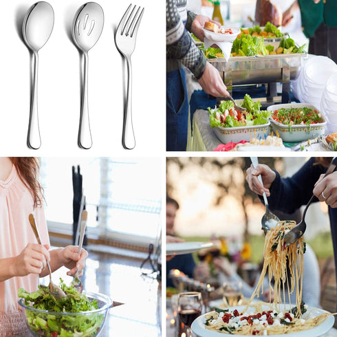 LIANYU Large Serving Spoons and Forks Set of 12, Stainless Steel Buffet Catering Dinner Party Slotted Utensils, 9.8 Inch