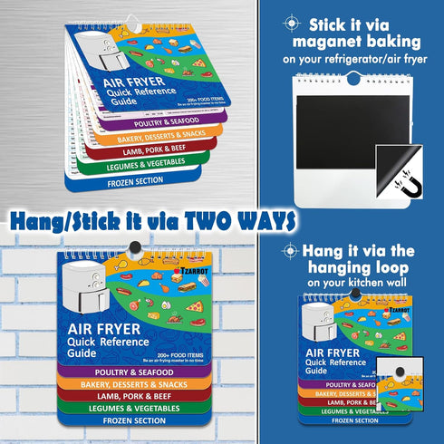 TZARROT Air Fryer Magnetic Cheat Sheet Set: Over 200 Foods Cooking Guide Flip Chart