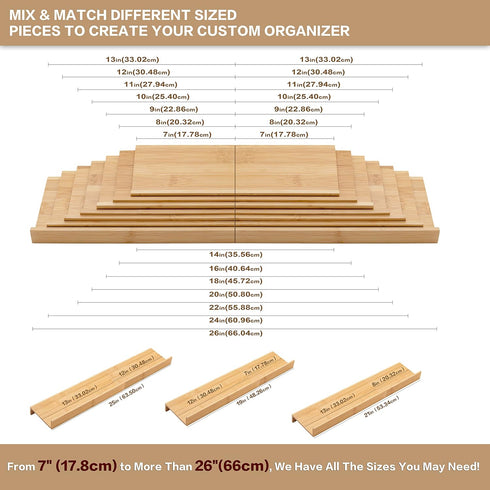 Angimio 8 Set- 9" 18" (9" 18") Bamboo Spice Rack Drawer Organizer - Pieces Wide Per Piece - Combine Pieces Into Wide