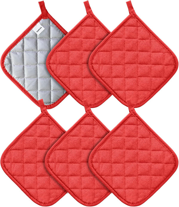 Joyhalo 6 Pack Pot Holders for Kitchen - Cotton Oven Holder with Great Heat Resistance, Non-Slip Hot Pads, Red