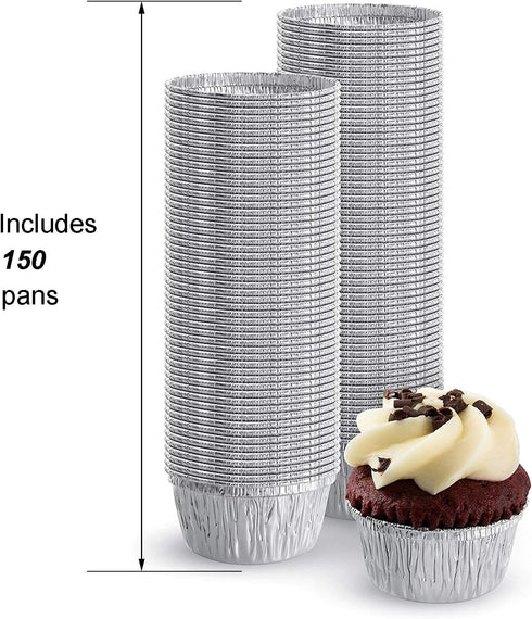 150Pack Aluminum Foil Ramekins Cups - 4 oz Disposable Baking Cups for Tart, Souffle, Appetizer