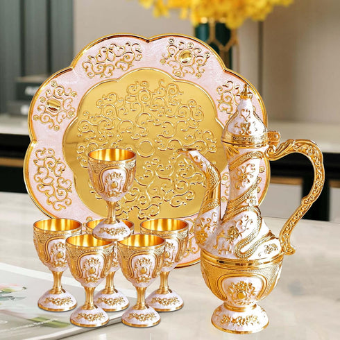 Igtazy Set,Tea Set Vintage Turkish Coffee Pot and Cups Service Including Teapot,Tea Tray and Metal Cups for Wine