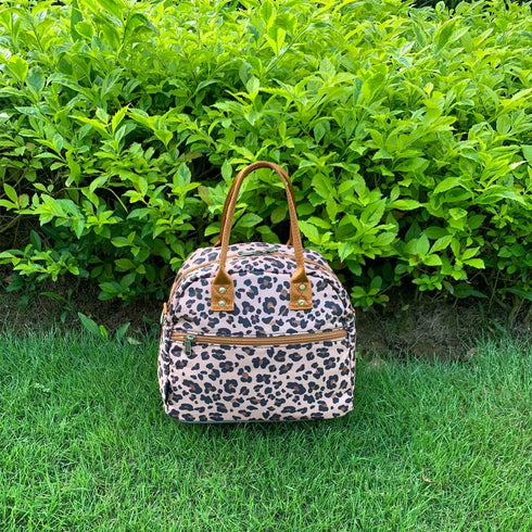 FlowFly Insulated Lunch Bag with Shoulder Strap, Large Reusable Tote for Work, School, Travel, Meal Prep, Leopard