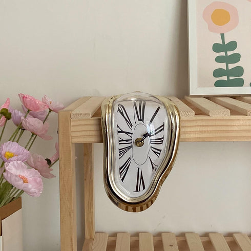 Melting Clock, Salvador Dali Watch, Decorative Home Office Shelf Desk Table Gift, Rome Gold